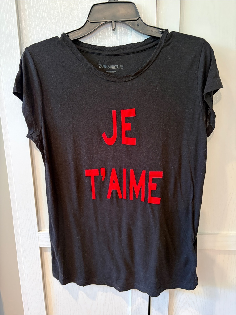 Zadig & Voltaire Black Tee with Red 'JE T'AIME' Graphic Size L